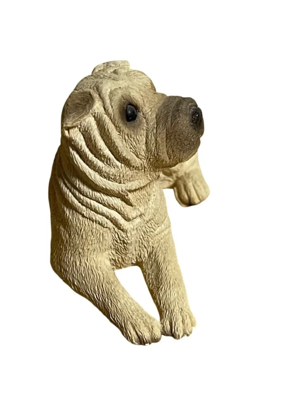 Shar-Pei Puppuy Dog Figurine Hand-Painted Resin Collectible Tan Brown Sculpture